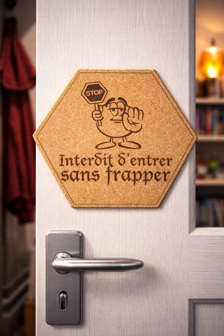 Sticker / plaque de porte en liège hexagonal  