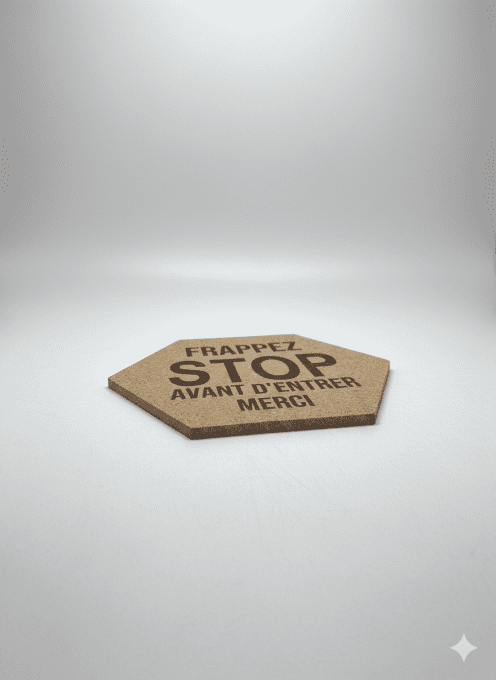 Sticker / plaque de porte en liège hexagonal  