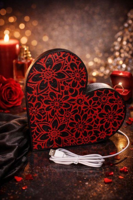 Veilleuse LED "Cœur Floral" (impression 3D)