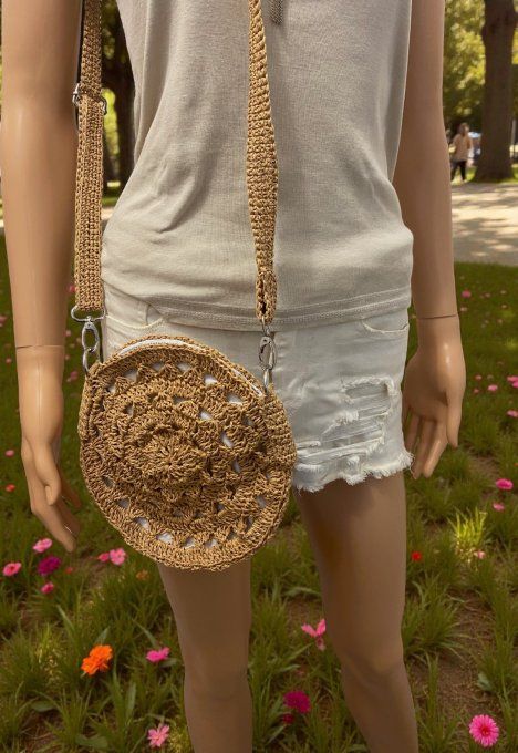 Sac rond femme en raphia au crochet Réf : VS001-3
