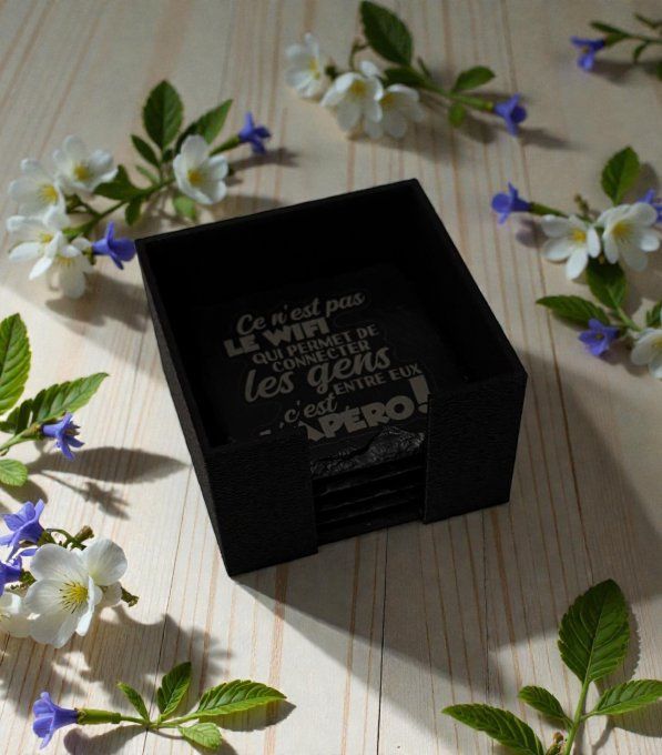 Lot de 4 sous-verres en ardoise gravés Réf : AD001-1 a 4