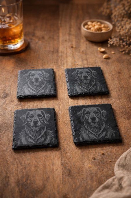 4 Dessous de verre ardoise 10x10 gravé