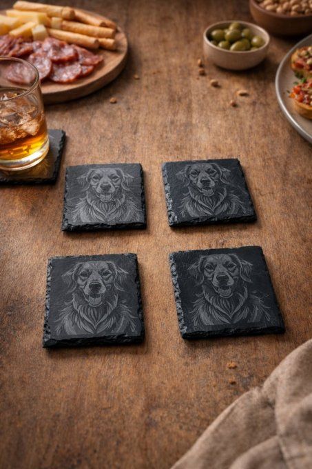 4 Dessous de verre ardoise 10x10 gravé