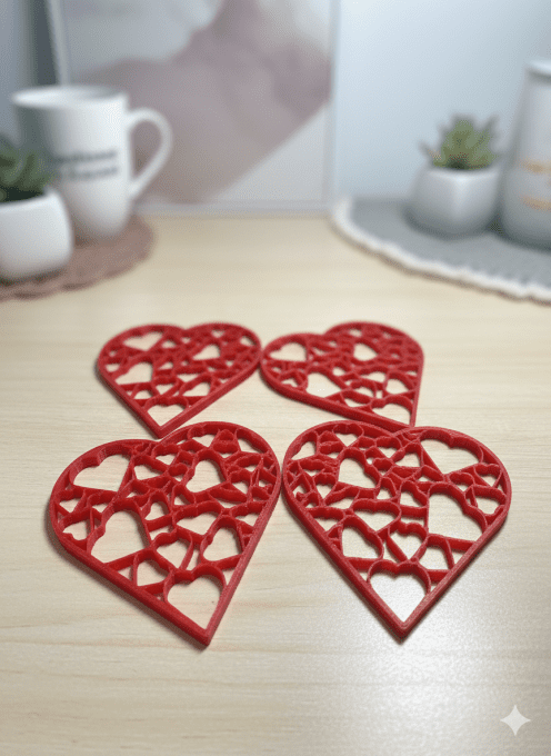 4 Dessous de verre Cœur ajouré – Impression 3D PLA+