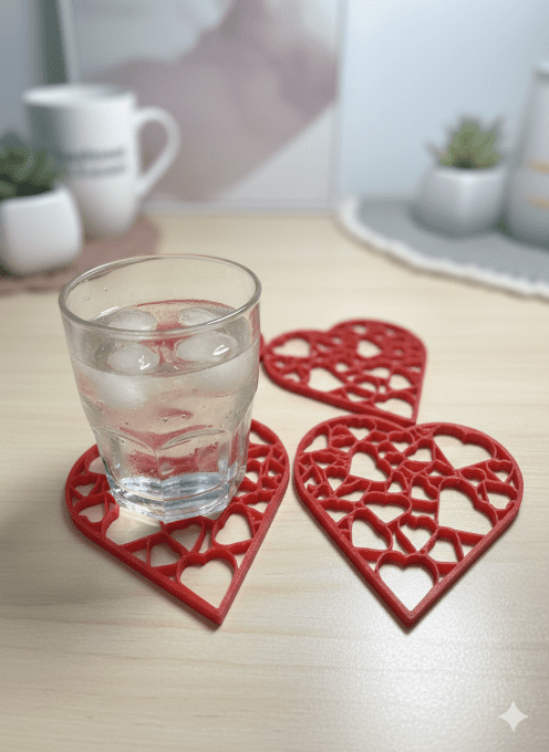 4 Dessous de verre Cœur ajouré – Impression 3D PLA+