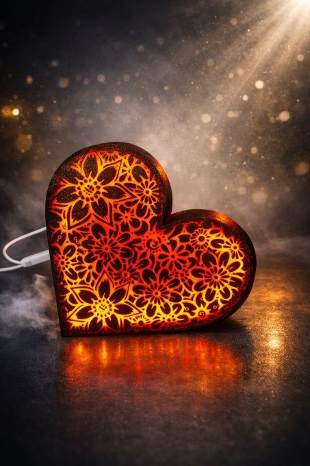 Veilleuse LED "Cœur Floral" (impression 3D)