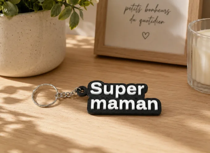 Porte-clés à message impression 3D accroché à des clés