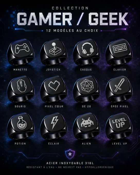 Motifs gamer et jeux vidéo pour chevalière gravée