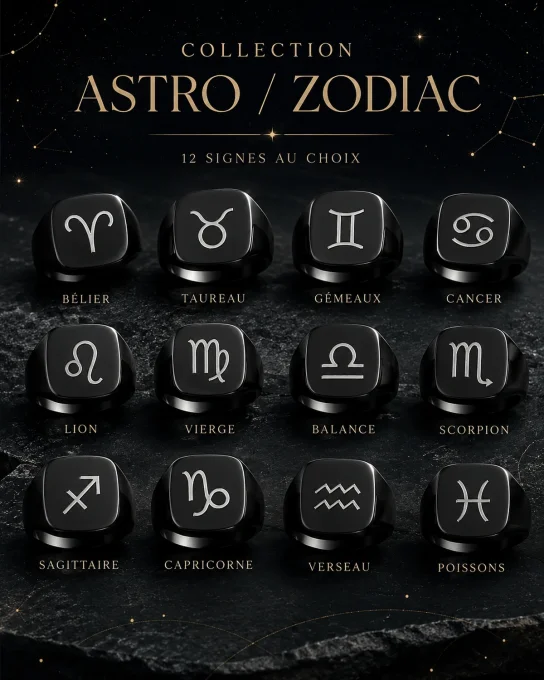 Motifs astrologiques et signes du zodiaque pour chevalière