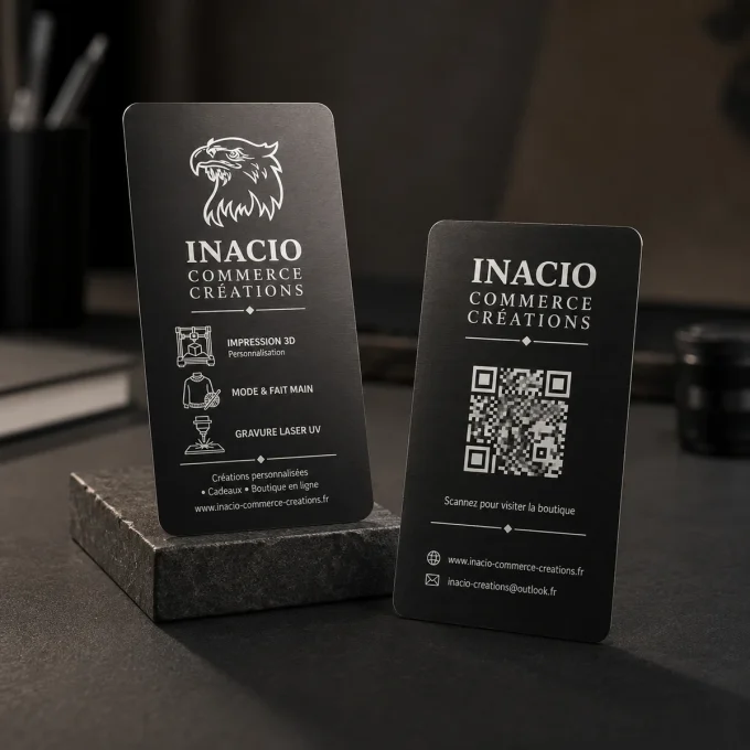 Cartes de visite en métal noir personnalisées – gravure laser dès 10 pièces