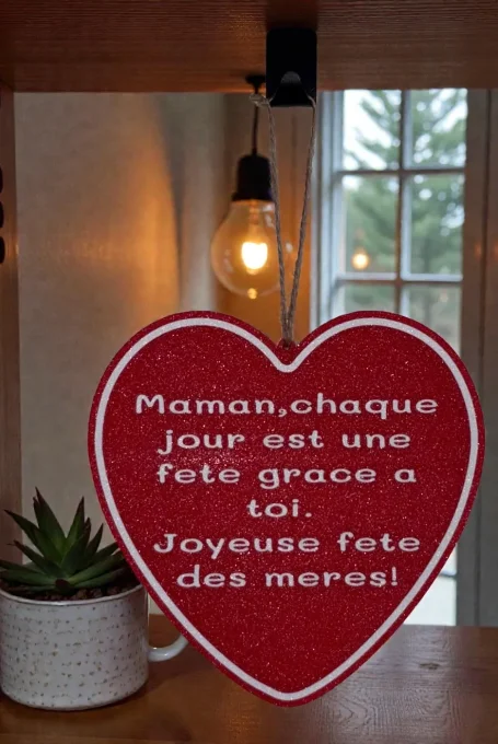 Cœur fête des mères personnalisé à suspendre rouge en PLA+