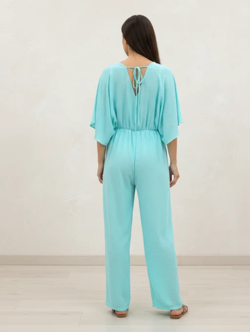 Combinaison femme fluide bleu turquoise à dos noué – taille unique