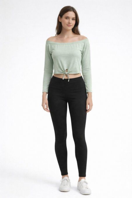 Top Crop EXIST Vert d'Eau - Épaules Dénudées & Nœud - Taille S