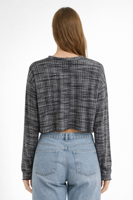 étiquette Nelly taille XS du crop top à carreaux gris et noir
