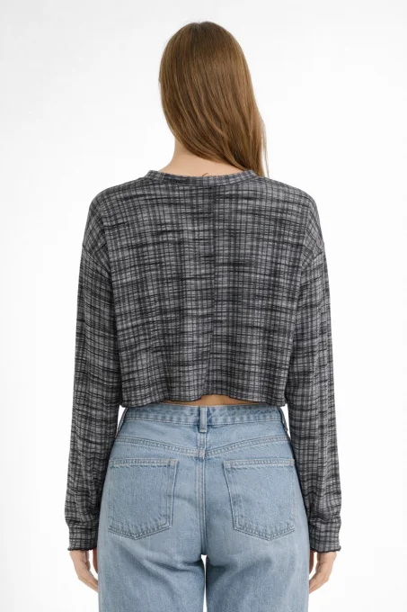 Crop top femme gris et noir à carreaux Nelly – taille XS
