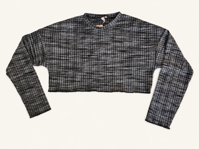 Crop top femme gris et noir à carreaux Nelly – taille XS