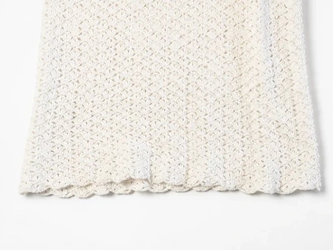 Débardeur femme écru en maille ajourée effet crochet – 100 % coton – S/36