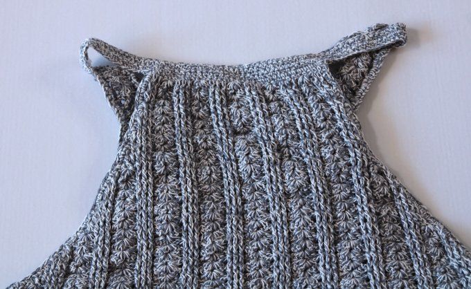 Top dos nu crochet gris chiné 100% coton fait main M 38-40