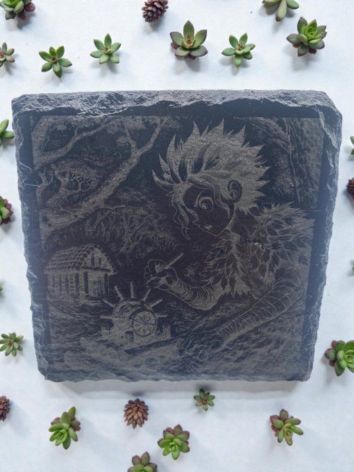 Lot de 4 dessous de verre en ardoise gravée – 10 × 10 cm