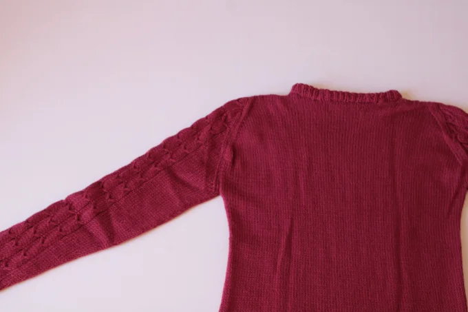 Pull femme rouge framboise fait main mérinos cachemire Inacio Creations M 38/40