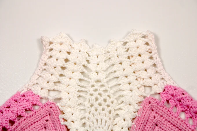 Top crochet femme rose et blanc coton fait main M 40/42