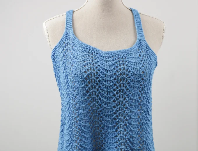 Top crochet bleu coton mercerisé M