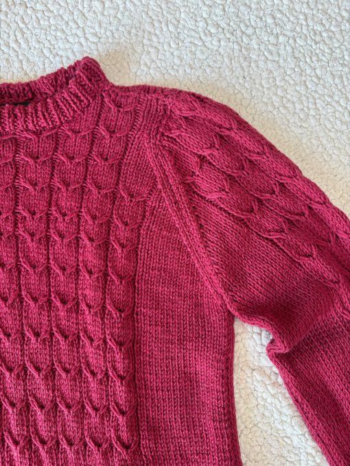 Pull femme rouge framboise fait main mérinos cachemire Inacio Creations M 38/40