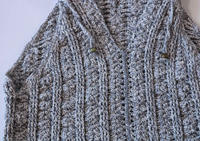 Top dos nu crochet gris chiné 100% coton fait main M 38-40