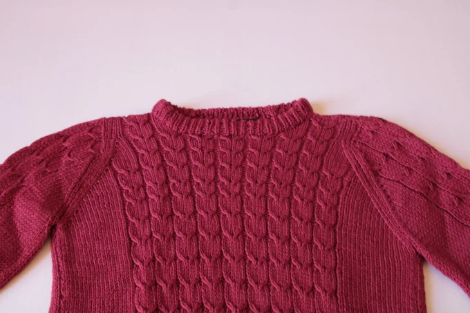 Pull femme rouge framboise fait main mérinos cachemire Inacio Creations M 38/40