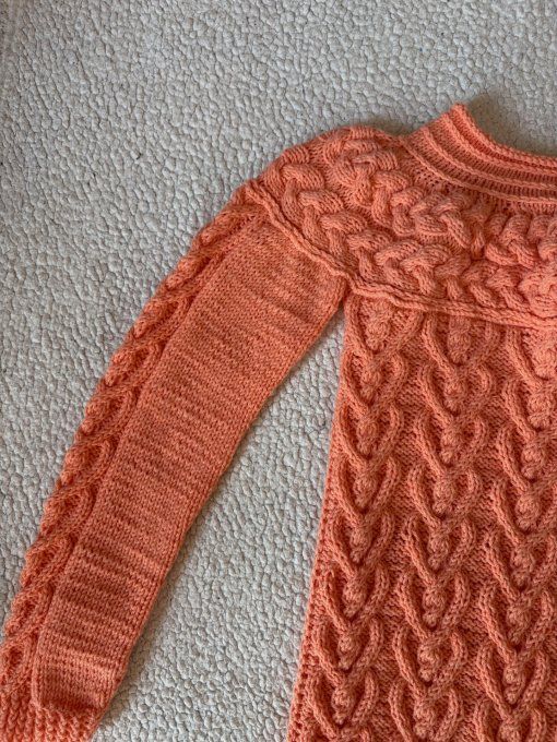 Pull long femme corail fait main 100% coton Inacio Creations M 40