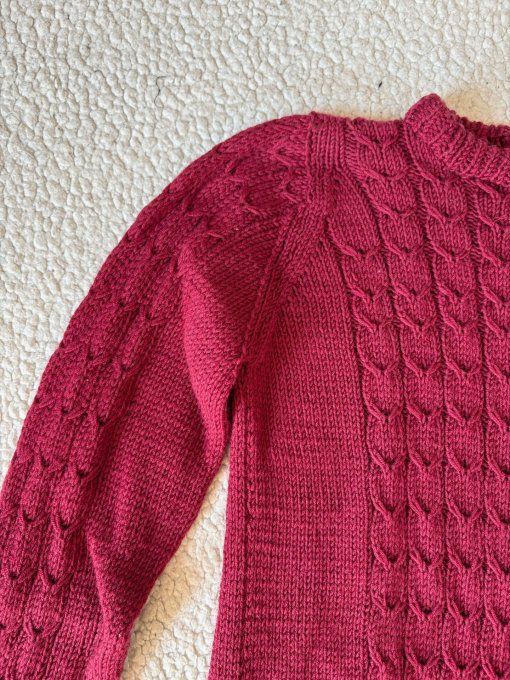 Pull femme rouge framboise fait main mérinos cachemire Inacio Creations M 38/40