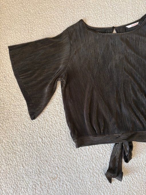 Top plissé noir brillant à nouer Camaieu M