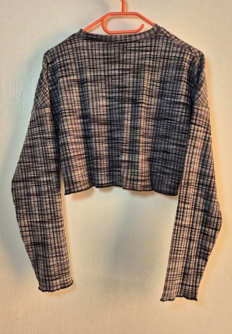 Crop top manches longues à carreaux gris et noir Nelly XS