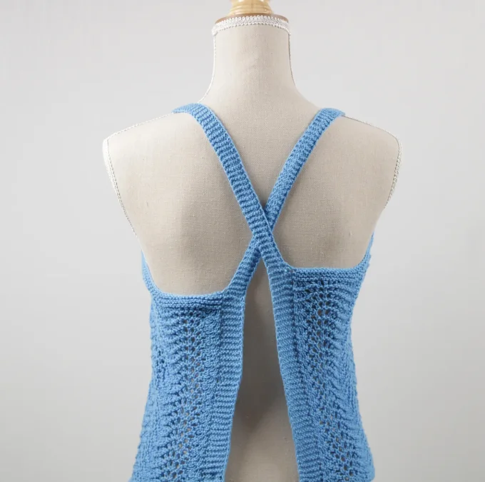 Top crochet bleu coton mercerisé M