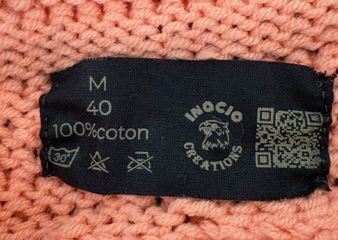 Pull long femme corail fait main 100% coton Inacio Creations M 40