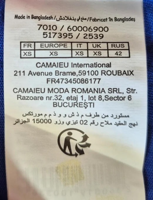 T-shirt femme bleu électrique Camaïeu Essential XS