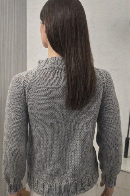 Gilet en maille grise fait main, zip central et col montant