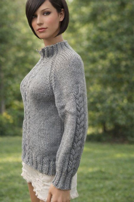 Gilet en maille grise fait main, zip central et col montant