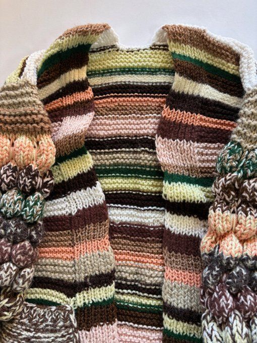 Cardigan multicolore rayé fait main, coupe ample