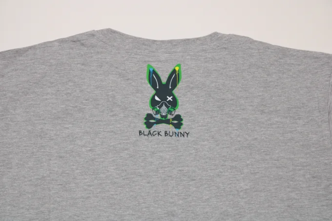 T-shirt homme streetwear gris Black Bunny – motif lapin, 90 % coton