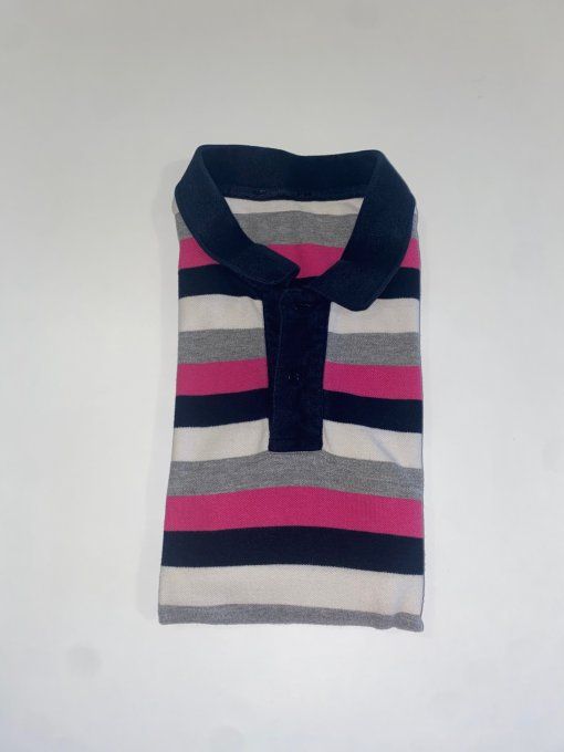 Polo homme rayé marine/rose/gris – 100% coton
