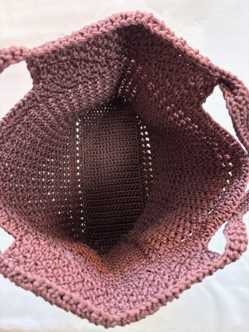 Sac cabas femme au crochet fait main marron chocolat