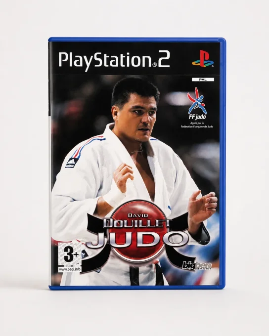 Boîte du jeu vidéo David Douillet Judo sur PlayStation 2 avec jaquette officielle sur fond blanc.