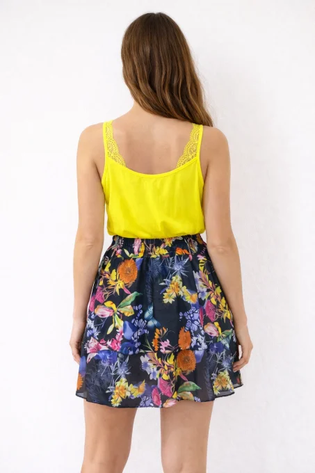 Jupe femme évasée à imprimé floral noir – taille unique