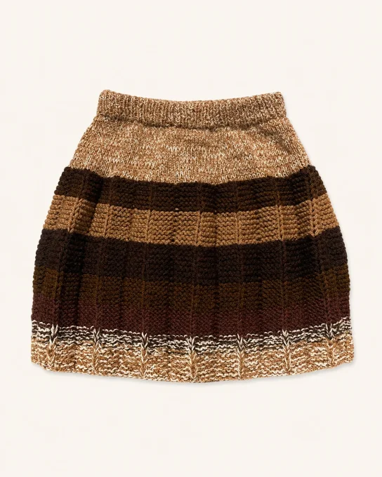 Jupe femme en maille rayée faite main – tons chauds – 36/38