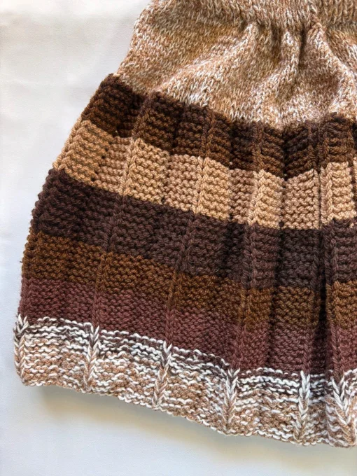 Jupe femme en maille rayée faite main – tons chauds – 36/38