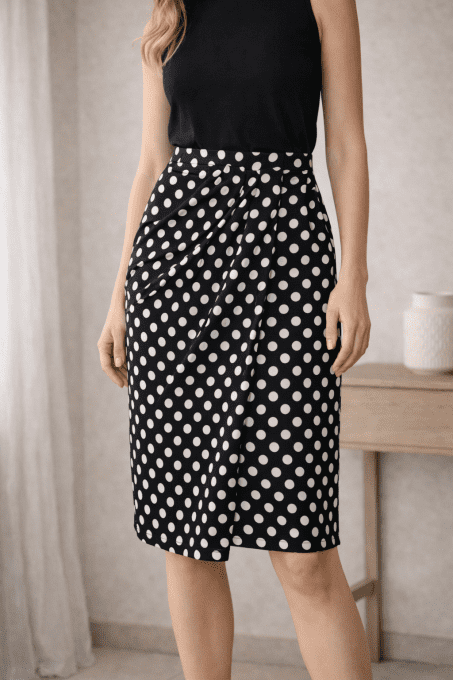 Jupe élégante à pois – effet portefeuille drapé – Rinascimento – L