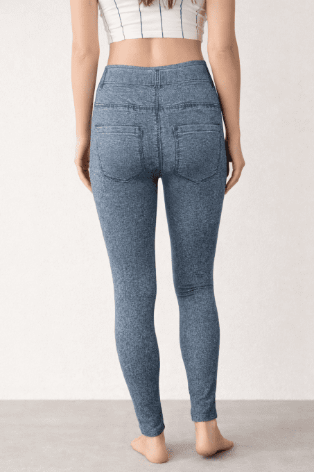 Legging effet jean à découpes genoux, signature urbaine, taille unique