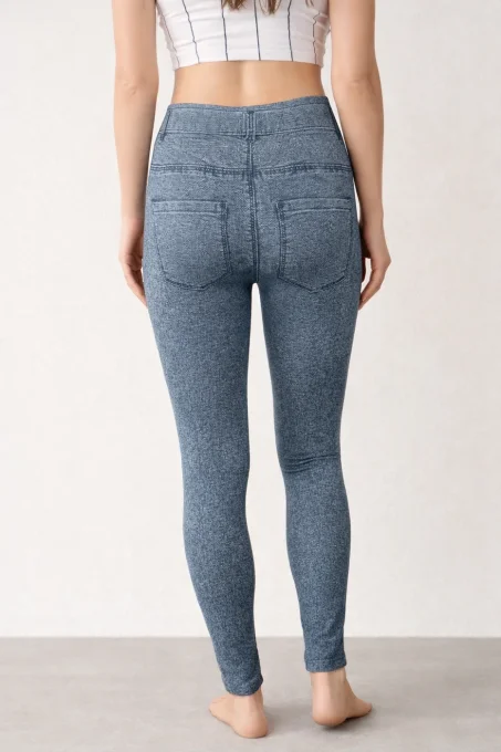 Legging femme effet jean à découpes aux genoux – taille unique