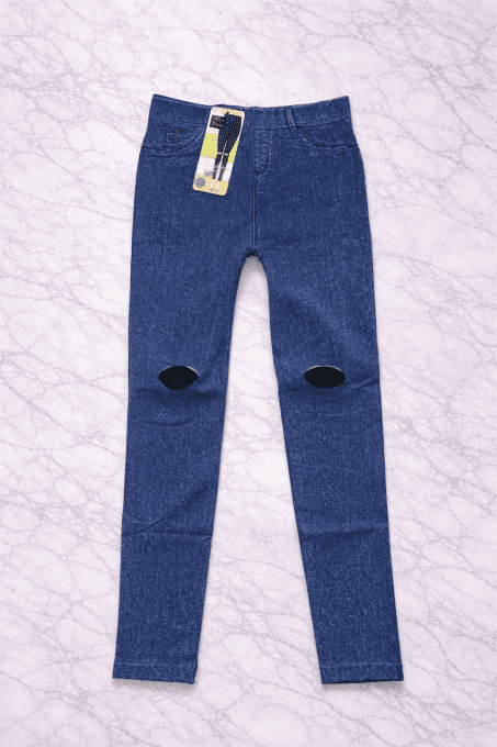 Legging effet jean à découpes genoux, signature urbaine, taille unique